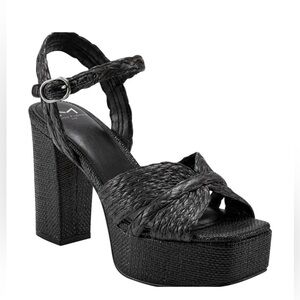 Marc Fisher LTD Chela Slingback Platform Sandals black raffia size 8
